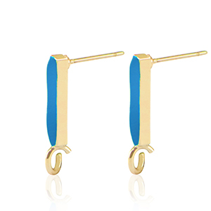 Onderdelen DQ metaal oorstekers bar Goud-petrol blue (nikkelvrij)