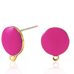 Onderdelen DQ metaal oorstekers Goud-neon fuchsia pink (nikkelvrij)
