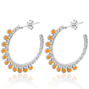 Roestvrij stalen (RVS) Stainless steel oorbellen creolen 30mm Silver-orange