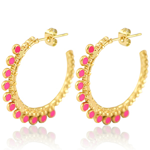 Roestvrij stalen (RVS) Stainless steel oorbellen creolen 30mm Gold-magenta