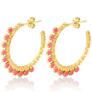 Roestvrij stalen (RVS) Stainless steel oorbellen creolen 30mm Gold-bright pink