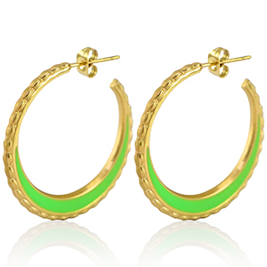 Roestvrij stalen (RVS) Stainless steel oorbellen creolen 30mm Gold-neon green