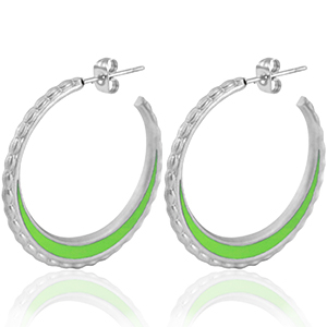 Roestvrij stalen (RVS) Stainless steel oorbellen creolen 30mm Silver-neon green