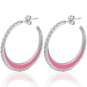 Roestvrij stalen (RVS) Stainless steel oorbellen creolen 30mm Silver-bright pink