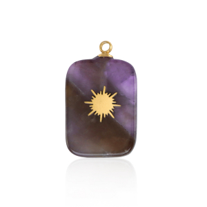 Roestvrij stalen (RVS) Stainless steel bedels rectangle sun Gold-purple