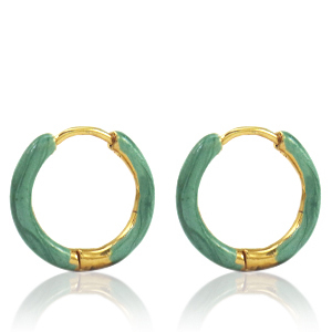 Roestvrij stalen (RVS) Stainless steel oorbellen creolen enamel 17mm Persian green-gold