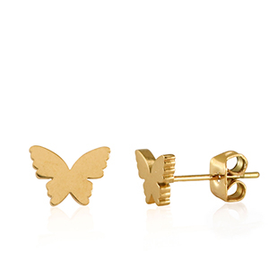 Roestvrij stalen (RVS) Stainless steel oorbellen butterfly Gold