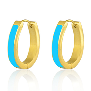 Roestvrij stalen (RVS) Stainless steel oorbellen Aqua blue-gold