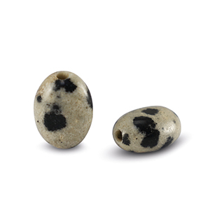Natuursteen kralen dalmatian stone ovaal Greige