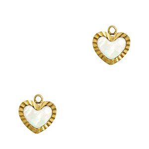 Roestvrij stalen (RVS) Stainless steel bedels schelp hart Gold-white (natuurlijke kleur)