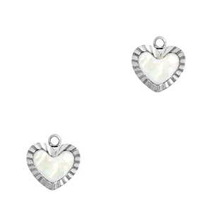 Roestvrij stalen (RVS) Stainless steel bedels schelp hart Silver-white (natuurlijke kleur)