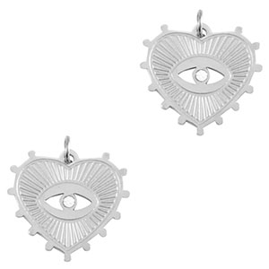 Roestvrij stalen (RVS) Stainless steel bedels alziend oog hart Silver