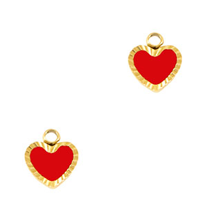 Roestvrij stalen (RVS) Stainless steel bedels hart Gold-red white