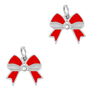 Roestvrij stalen (RVS) Stainless steel bedels strik Silver-red