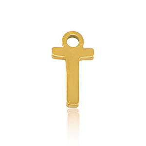 Roestvrij stalen (RVS) Stainless steel bedels initial T Gold