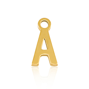 Roestvrij stalen (RVS) Stainless steel bedels initial A Gold