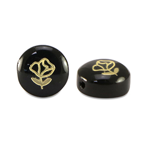 Glaskralen rondellen rose Black-gold