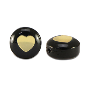 Glaskralen rondellen heart Black-gold