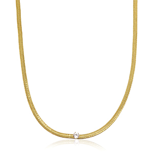 Roestvrij stalen (RVS) Stainless steel snake kettingen crystal Gold-crystal