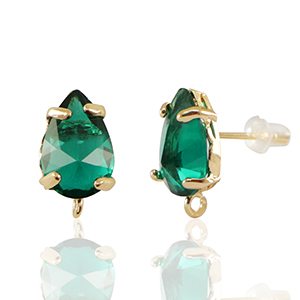 Oorbellen / oorstekers van Crystal Glass met oogje druppel Green-gold