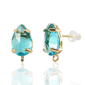 Oorbellen / oorstekers van Crystal Glass met oogje druppel Blue-gold