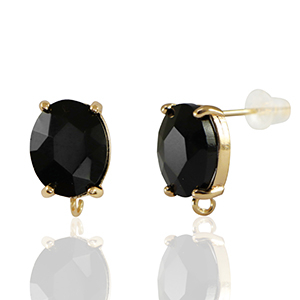 Oorbellen / oorstekers van Crystal Glass met oogje ovaal Black-gold
