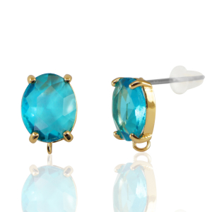 Oorbellen / oorstekers van Crystal Glass met oogje ovaal Blue-gold