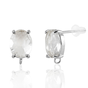 Oorbellen / oorstekers van Crystal Glass met oogje ovaal Crystal-silver
