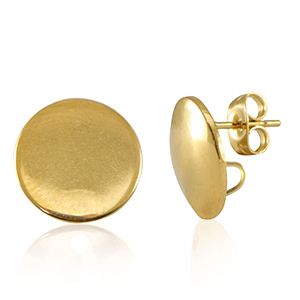 Roestvrij stalen (RVS) Stainless steel onderdelen oorbellen / oorstekers met oogje 15mm Gold