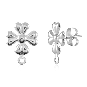 Roestvrij stalen (RVS) Stainless steel onderdelen oorbellen / oorstekers bloem met oogje Silver