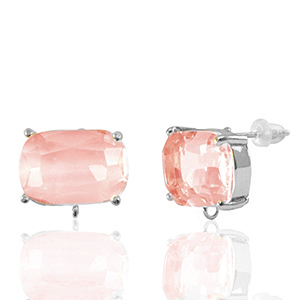 Oorbellen / oorstekers van Crystal Glass met oogje rechthoek Peach-silver