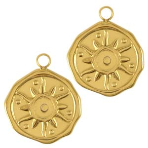 Roestvrij stalen (RVS) Stainless steel bedels zon Goud