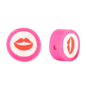 Polymeer kralen kiss 10mm Fuchsia pink-white red