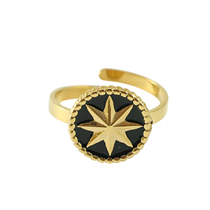Roestvrij stalen (RVS) Stainless steel ringen ster Gold-black