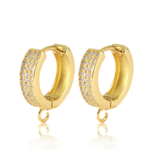 Brass TQ metaal oorbellen creolen met oogje zirkonia Gold