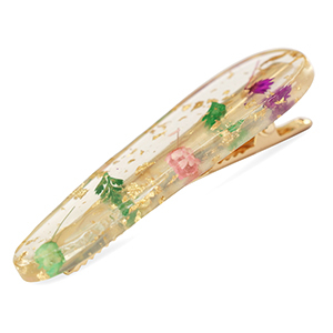 Haaraccessoires haarclip met gedroogde bloemetjes Purple pink green-gold