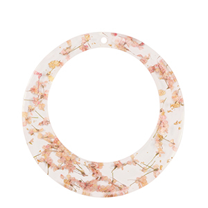 Resin hangers met gedroogde bloemetjes 39mm Gold-Light Pink
