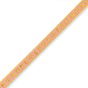 Lint met tekst "love faith hope" Coral red-gold