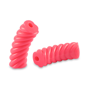 Acryl tube kralen twisted Neon coral red