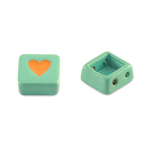 Tile beads vierkant Turquoise-orange