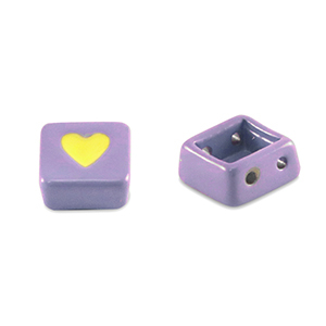 Tile beads vierkant Paisley purple-yellow