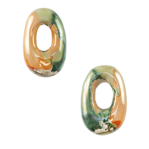 DQ Grieks keramiek kralen ovaal Light green-orange&nbsp;