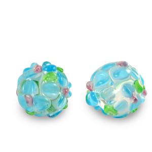 Handgeschilderde glaskralen bloem Transparent-blue green