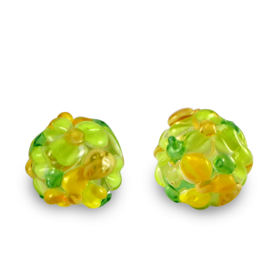 Handgeschilderde glaskralen bloem Transparent-lime green orange