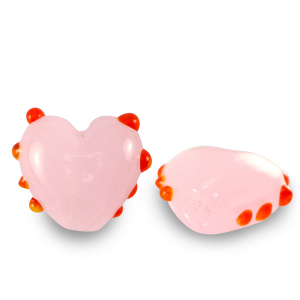 Handgeschilderde glaskralen hart dots Pink-red