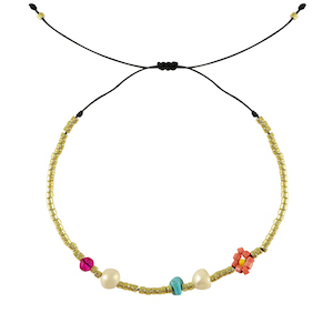 Trendy armbanden mixed beads Pink-blue-gold