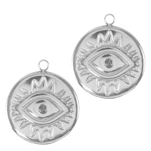 Roestvrij stalen (RVS) Stainless steel bedels alziend oog Zilver