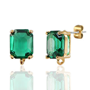 Oorbellen / oorstekers van Crystal Glass met oogje rechthoek Green-gold
