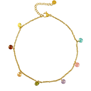 Roestvrij stalen (RVS) Stainless steel enkelbandjes stone Gold-multicolour