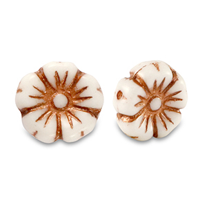 Czech kralen bloem 9mm Copper brown metallic-white